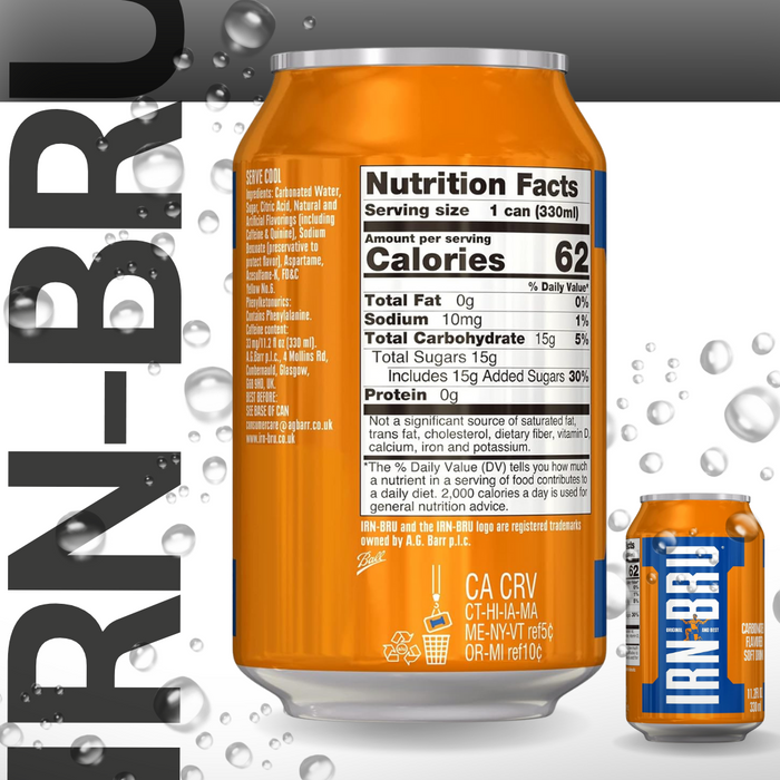 a can of drink next to a can of calories